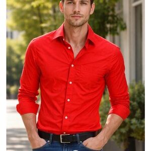 Armani Exchange Bright Red Button-Down Shirt